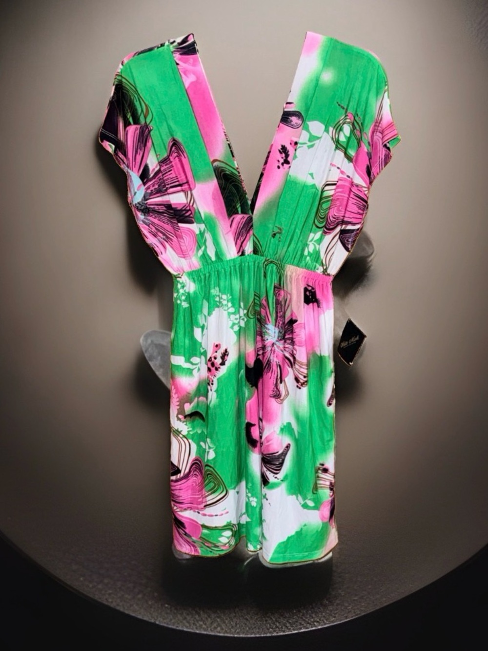 NWT White Mark Women’s Butterfly Green & Pink Floral V-Neck Dress-XL